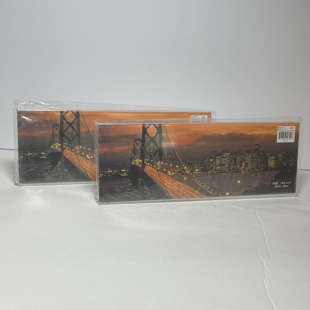 Vintage Clear Acrylic Panoramic Picture Frames 10" x 3.5" Set of 2 NOS Sealed